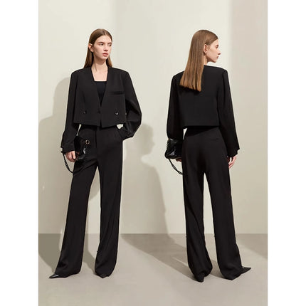 Pant Suits - V-neck Blazer and Casual Pants Office Set