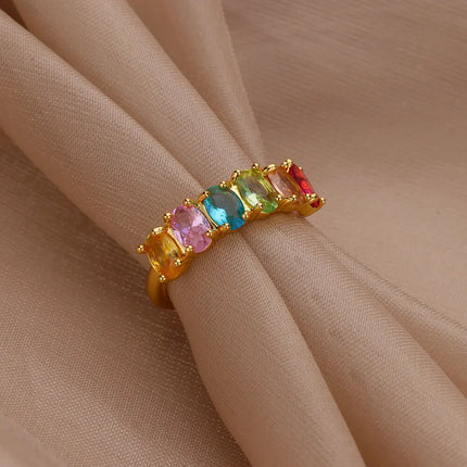 Multicolor Zircon Rings for Women - Gold Color Stainless Steel