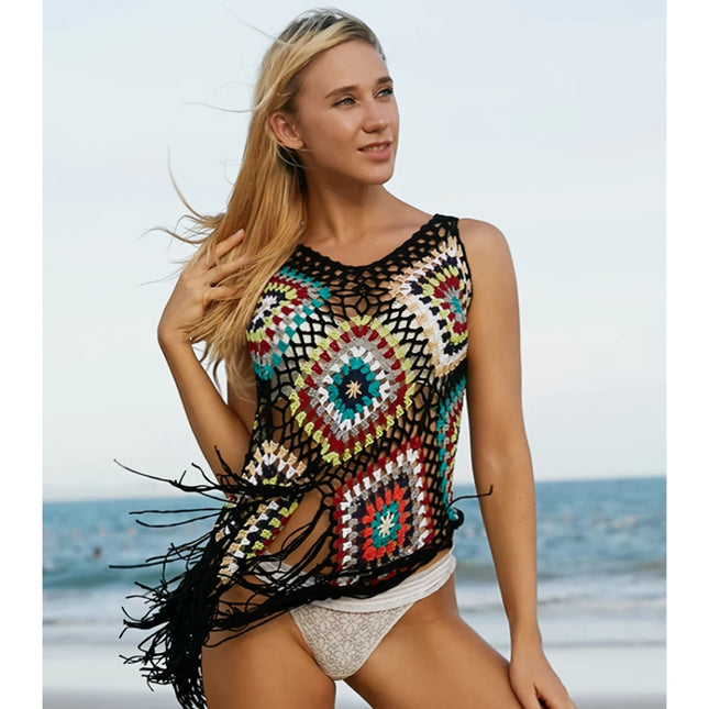 Hauts en crochet colorés à pompons pour couvrir les maillots de bain pour femmes