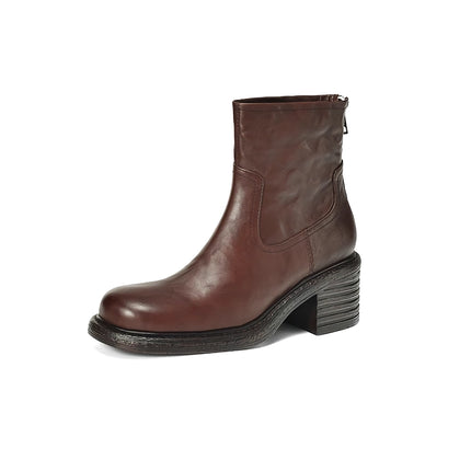 Bottines en cuir véritable pour femmes - Talons hauts, style moto court