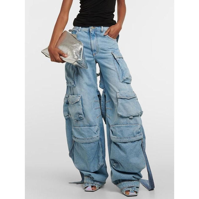 Pantalon cargo en denim taille haute avec empiècements