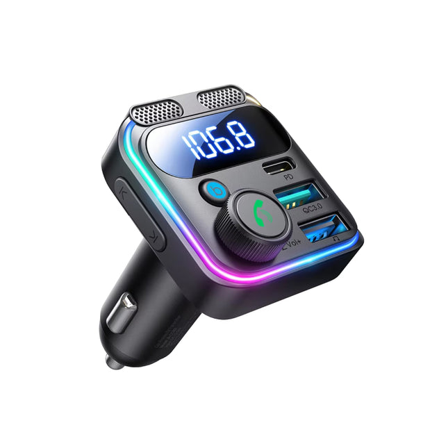 Transmetteur FM Bluetooth 5.3 pour voiture 48 W avec deux micros et charge rapide