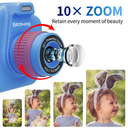 Appareil photo pour enfants à impression instantanée avec zoom 10x et mode selfie