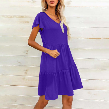 Robe plissée à manches courtes et volantes pour femme