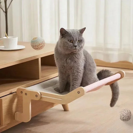 Hamaca de madera para gatos: fácil montaje, lona de algodón lavable, estructura de madera contrachapada