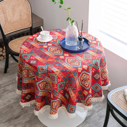 Nappe ronde en jacquard rouge