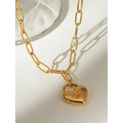 Collar con colgante de corazón de amor con clip de papel de acero inoxidable chapado en oro de 18 quilates para mujer