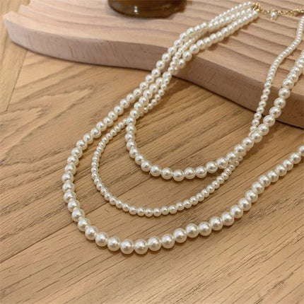 Elegant Multilayer Simulated Pearl Necklace - Wnkrs