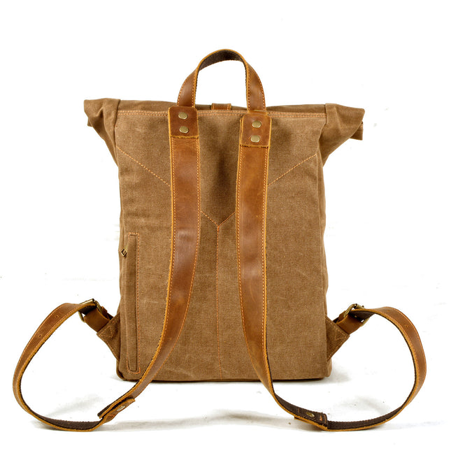 Nueva mochila sencilla retro de lona encerada de cuero informal para hombre