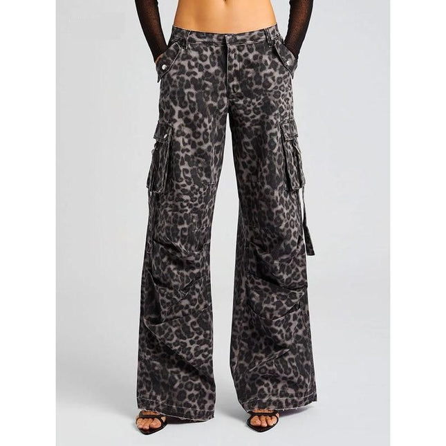 High Waist Leopard Print Wide Leg Trousers