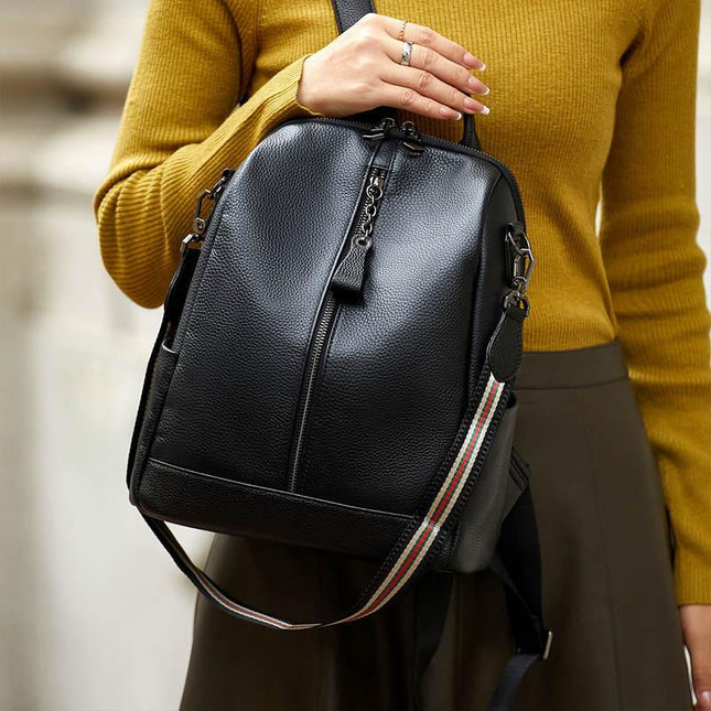 Sac à dos fourre-tout noir pour femme 100 % cuir véritable