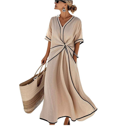 Vestido largo holgado con estampado de rayas para mujer