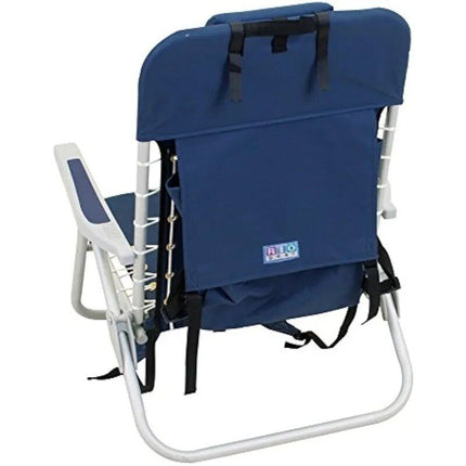 Portable Navy 4-Position Lace-Up Folding Beach Chair with Backpack Straps - Wnkrs