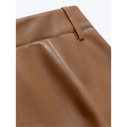 Pantalon décontracté en cuir PU longueur cheville