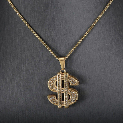 Stylish Gold & Silver CZ Dollar Symbol Pendant Necklace - Wnkrs
