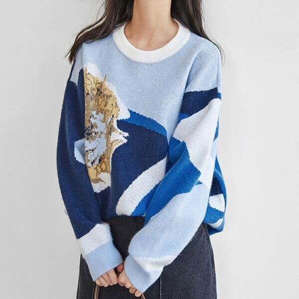 Jersey de punto con estampado floral vintage de otoño