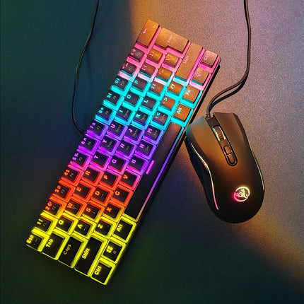 Teclado y ratón mecánicos con cable, iluminación RGB, color negro, ergonómicos, compactos