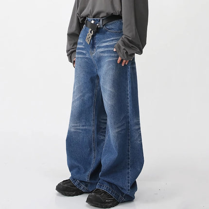 Pantalon en denim délavé à rayures dégradées pour homme - Pantalon large décontracté