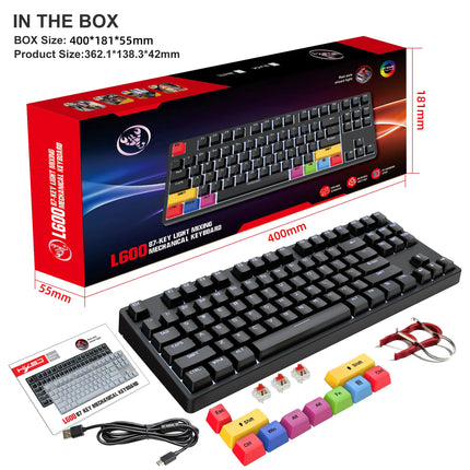 Teclado mecánico con cable de 87 teclas con teclas ABS, interruptores rojos silenciosos intercambiables en caliente y retroiluminación blanca para oficina y juegos