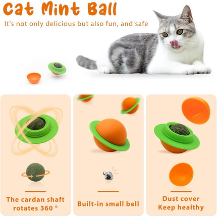 Jouet interactif rotatif en forme de balle d'herbe pour chat avec ventouse