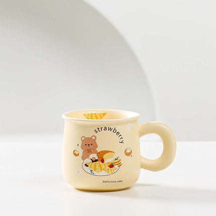 Tasse à café et à lait en céramique avec joli motif ours beige – Design de dessin animé adorable pour le bureau et le dortoir