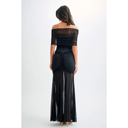 Robe longue sexy dos nu à épaules dénudées pour femme