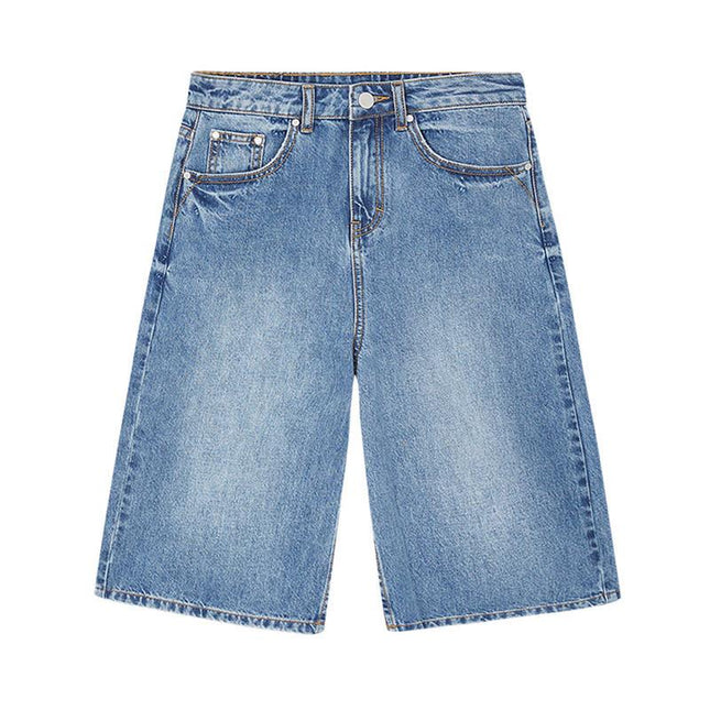 Short en jean droit taille haute pour femme