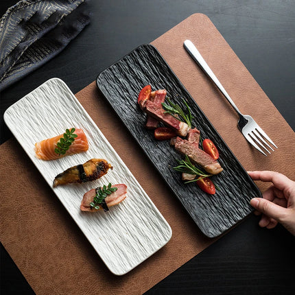 Assiette rectangulaire en céramique noire et blanche de 12 pouces