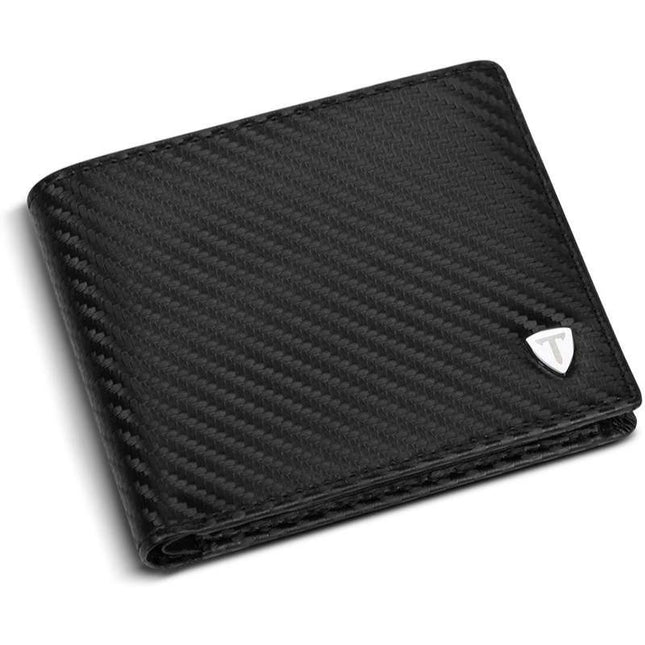 Cartera plegable con bloqueo RFID de cuero y fibra de carbono para hombre