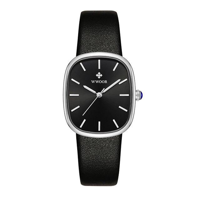 Montre à quartz de luxe avec bracelet en cuir pour femme