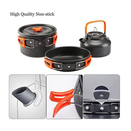 Portable Aluminum Camping Cookware Set - Nonstick Outdoor Cooking Gear for Hiking, Picnics & BBQ - Wnkrs