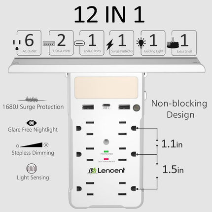 Protector contra sobretensiones de 6 salidas con USB