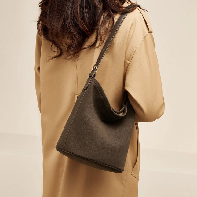 Sac à main en cuir PU pour femme – Sac à main seau en daim pour l'hiver, style décontracté