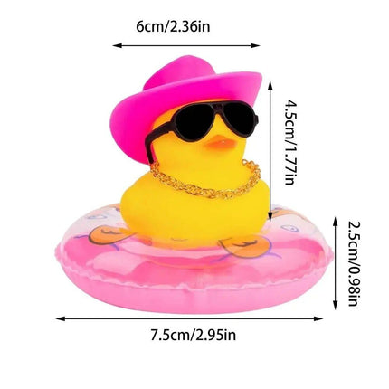 Mini Rubber Duck Car Ornaments Dashboard Interior Decor Cowboy Hat Duck With Scarf Sunglasses Kids Toys Gifts Car Accessories - Wnkrs