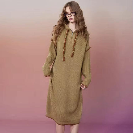 Robe tricotée à capuche élégante pour femme, grande taille, pour l'automne