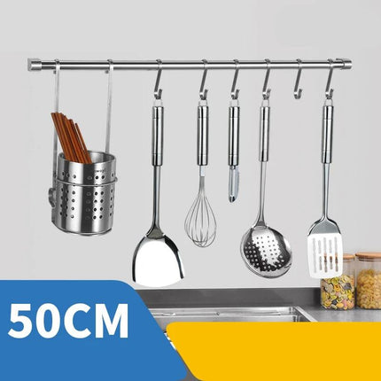 Estante de pared para cocina de acero inoxidable con ganchos