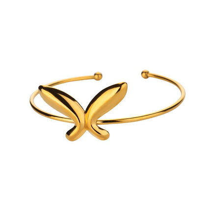 Delicada pulsera con forma de mariposa: brazalete moderno de acero inoxidable dorado