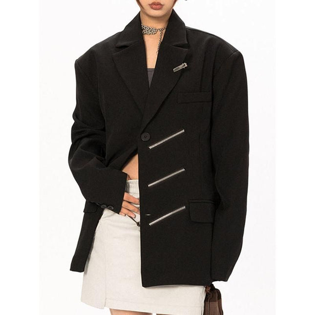 Blazer elegante negro con cuello de muesca para mujer