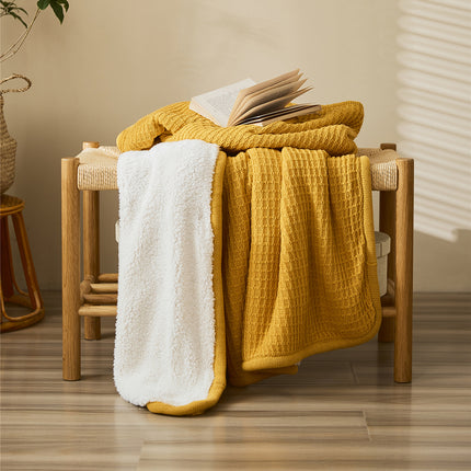 Classic Waffle Plaid Cotton Knitted Throw Blanket