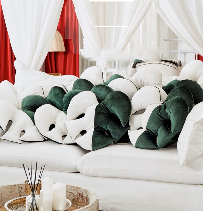 Plant White Brocade Monstera Bedside Sofa Lumbar Pillow - Wnkrs