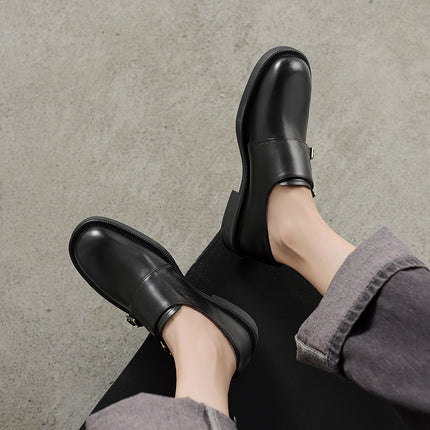 Chaussures à enfiler à talon bas en cuir de vachette vintage pour femmes 2024