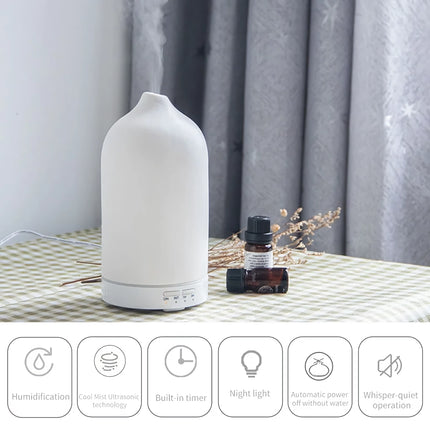 Ceramic Ultrasonic Essential Oil Diffuser with Timer and Night Light