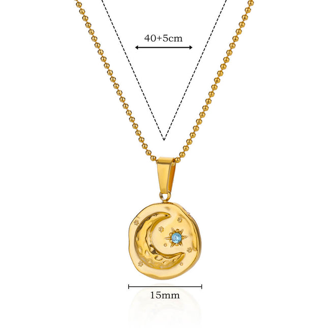 Elegant Moon Star Stainless Steel Pendant Necklace