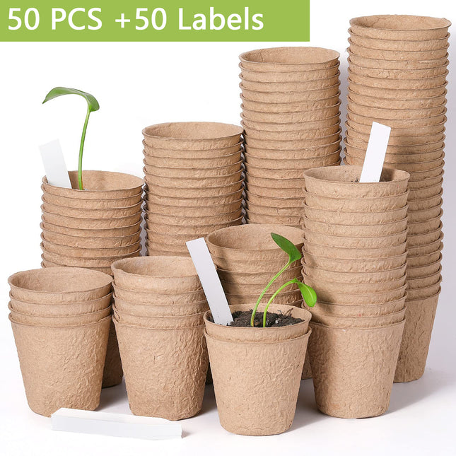 Ensemble de pots de pépinière en papier biodégradable et d'étiquettes pour plantes