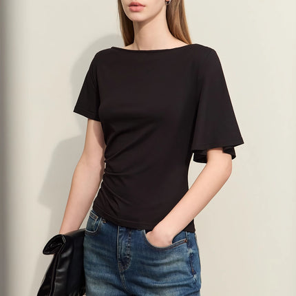 Camiseta minimalista asimétrica con cuello oblicuo para mujer