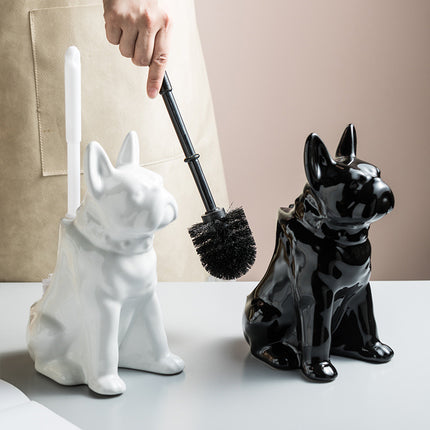 Brosse de toilette créative en forme de chien avec base en céramique