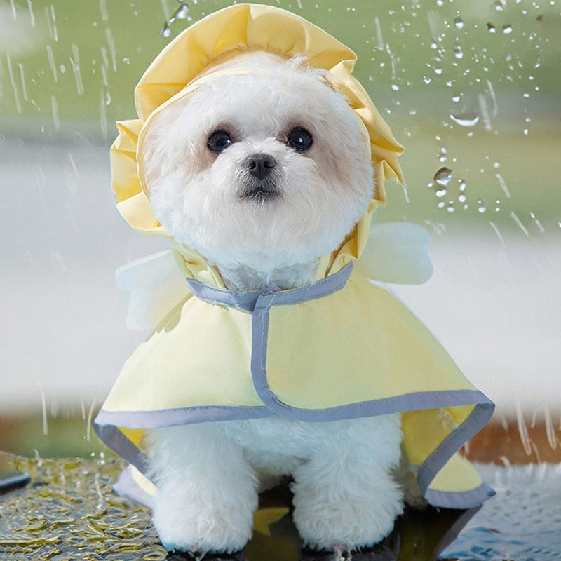 Hooded Dog Rain Cape with Ruffle and Wing Details