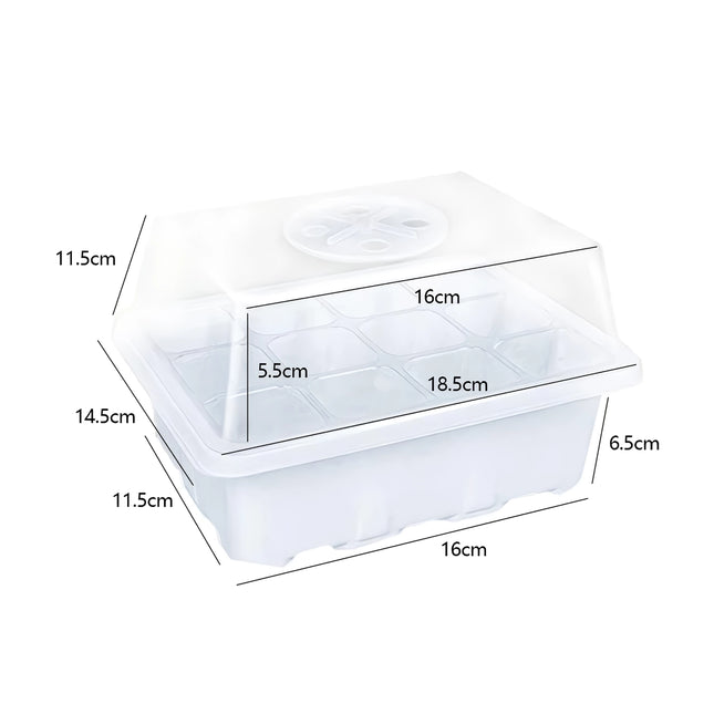 12-Cell Seedling Tray with Humidity Dome and Drainage Holes