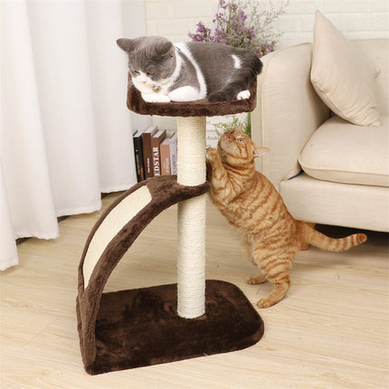 Arbre à chat compact de 26 pouces avec perchoir en peluche et planche à gratter incurvée