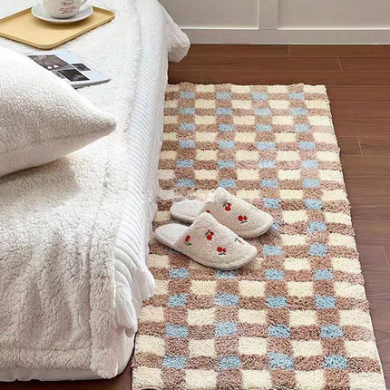 Tapis de sol floqué en peluche à carreaux pour chambre à coucher et au-delà